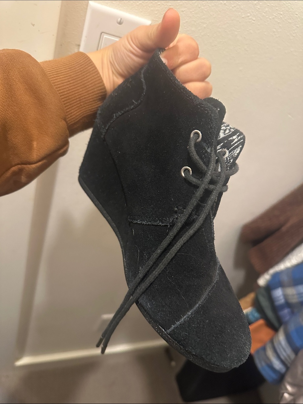 Toms Black Suede Lace-Up Wedge Boots - Picture 5 of 5
